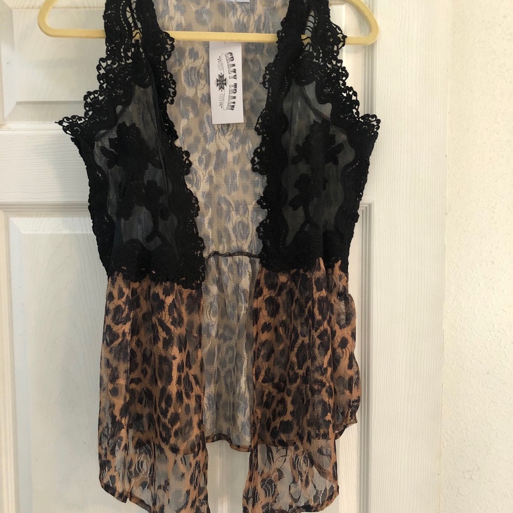 Leopard and lace vest